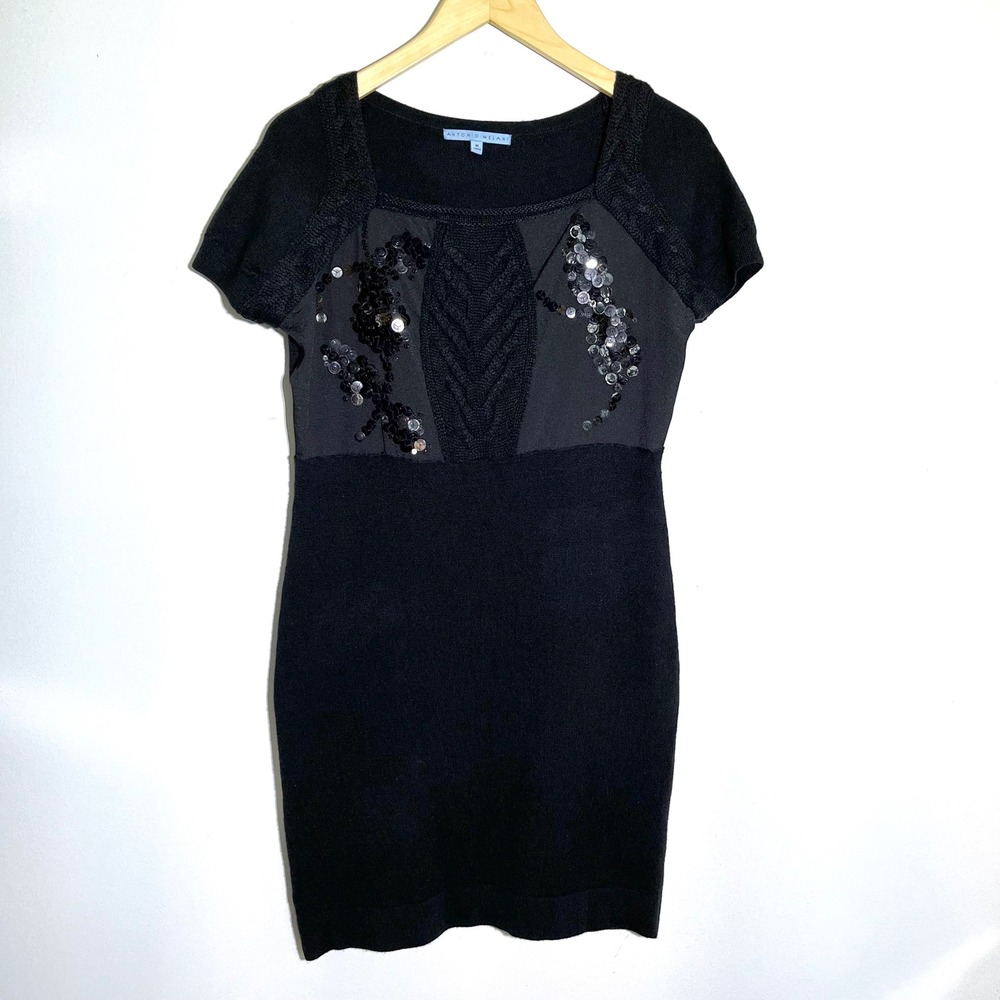 Antonio Melani Sweater‎ Dress Sequin Embellished Wool Knit Black Size M